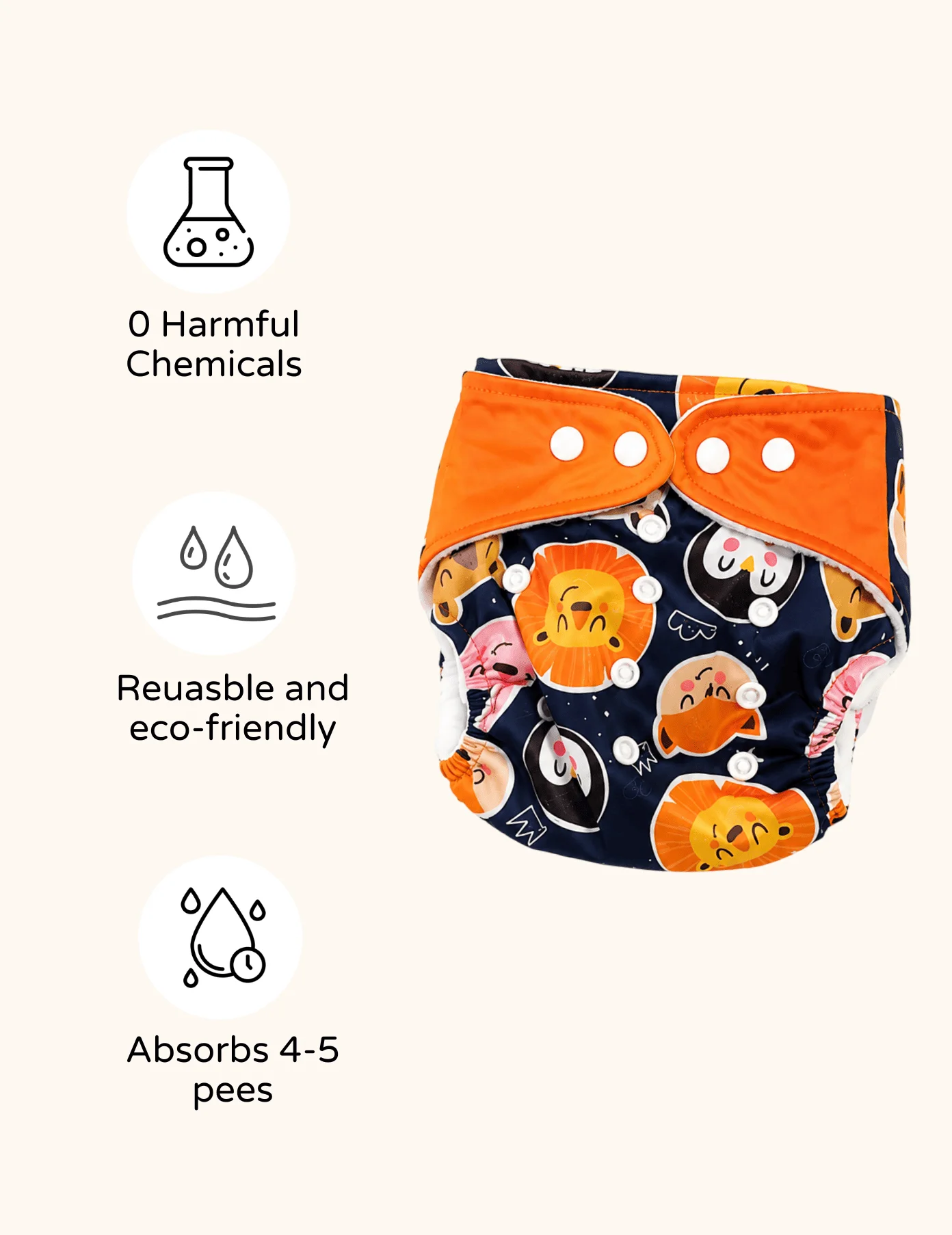 No_Padding_10 Premium Reusable Baby Cloth Diaper – Adjustable 5–17 kg | Pack of 2